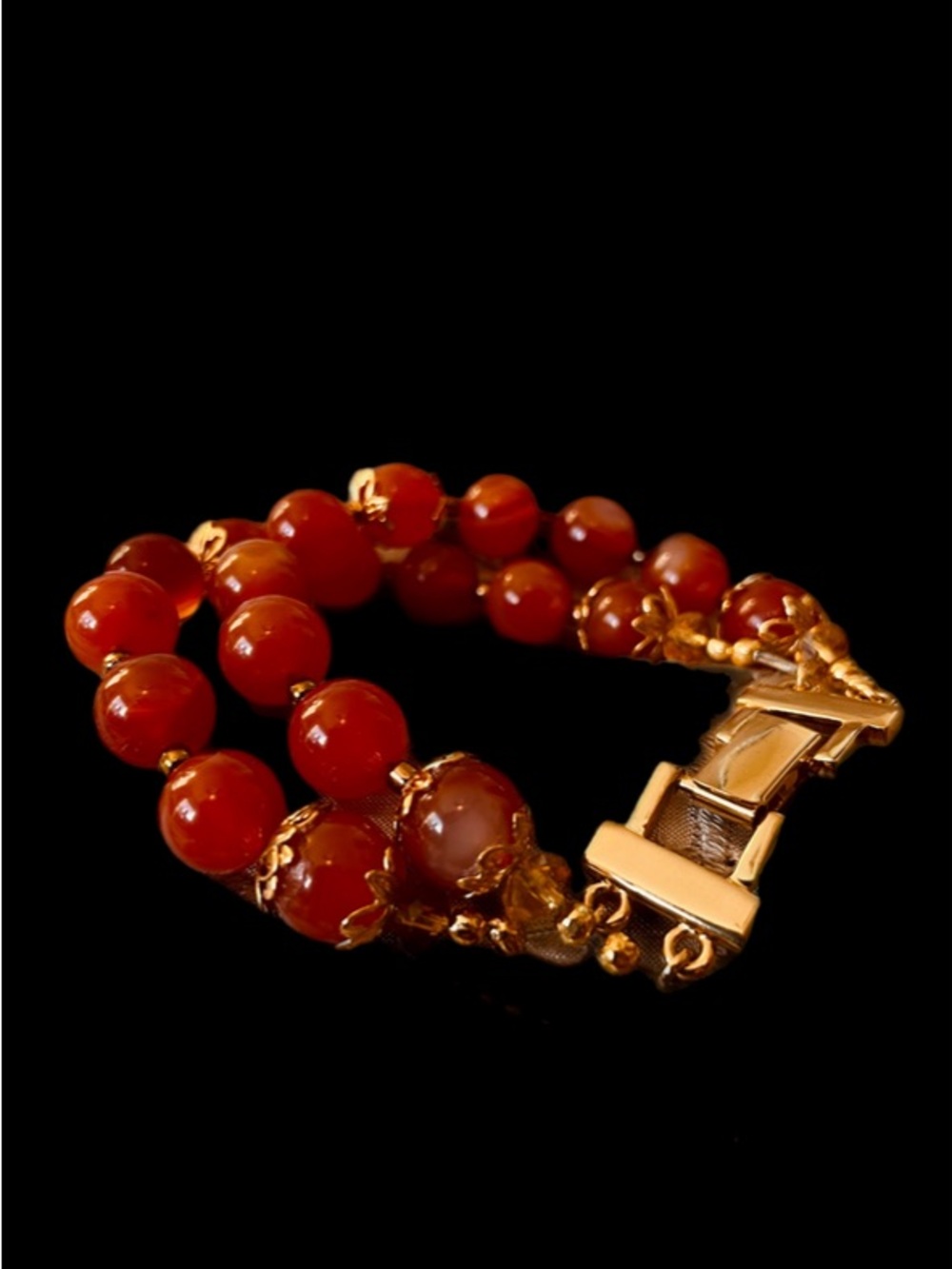 Artisan Gold-Tone Red Beaded Double Strand Bracelet